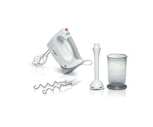 Bosch MFQ3540 Batteur à Main 450W Gris/Blanc : 5 Vitesses + Pulse, Fouets Turbo Inox, Crochets Pétrisseurs, Pied Mixeur Plongeant, Hachoir