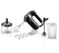Bosch MFQ4980B - Mixeur plongeant polyvalent avec pied mixeur en inox et mini hâchoir inclus, 5 vitesses + turbo - fouets à microbilles - câble d'alimentation étirable - 850 W, Noir