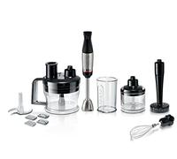 Bosch MSM6M673 - Mixeur plongeant ErgoMaster Série 6, mini hachoir, presse purée, bol multifonction et 4 autres accessoires inclus, système de mixage QuattroBlade System Pro,1000 watts, Argent/Noir