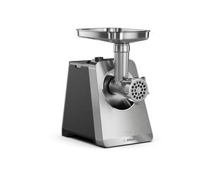 Bosch MultiPower MFWS820M Hachoir à viande série 8, 3 disques avec trous (3, 4,5/8 mm) en acier inoxydable, embout kebbe/saucisse, pièces lavables au lave-vaisselle, électrique, puissant, 2500 W