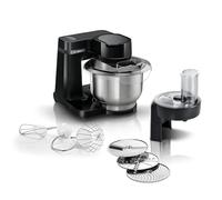 Bosch MUMS2EB01 Robot de cuisine MUM Serie 2, 700 W, bol en acier inoxydable 3,8 L, hachoir et 3 tranches, kit de pâtisserie en acier inoxydable, noir