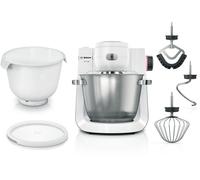 BOSCH MUMS6EW18 Series 6 - Robot pâtissier MUM 6 bol en inox Plus bol en plastique avec couvercle - 1600 W, blanc, inox brossé