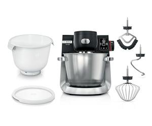 BOSCH MUMS6ZS18 Series 6 - Robot pâtissier MUM 6, Balance intégrée, bol en plastique avec couvercle plus bol en inox - 1600 W, Noir, inox brossé