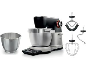 Bosch MUMS8ZS18, Robot pâtissier, Série 8, moteur 1800 watts, mouvement planétaire 3D, kit pâtisserie, Balance intégrée, Cuve à pétrir en acier inox, 7 vitesses + turbo, Argent/Noir
