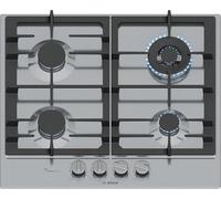 Bosch PCH6A5I90 Série 6 Plaque de cuisson à gaz 60 cm 4 zones Acier | Plaque de cuisson à gaz avec contrôle précis de la flamme, grilles en fonte lavables au lave-vaisselle, fabriquée en Europe