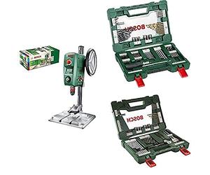 Bosch Perceuse à Colonne - PBD 40 + 91 pièces Jeu de forets et d'embouts en titane V-Line + Home and Garden 2607017193 Coffret perçage et vissage vline 83 pcs, Vert, Outils