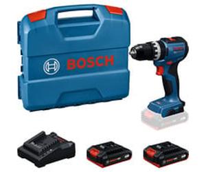 Bosch Perceuse-visseuse à percussion sans fil avec 2 batteries 18 volts 2,0 ampères-heure dans coffret L, Perceuse à percussion
