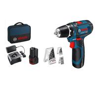 Bosch Perceuse visseuse sans fil GSR 10,8V 2Ah 10,8 2-Li 2 batteries 2Ah + 39 accessoires Bosch + Sacoche en tissu