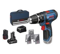 Perceuse-visseuse à percussion Bosch Professional GSB 12V-15, 2 batteries 2Ah et 4Ah, 1 chargeur et set d'accessoire - 06019B690G