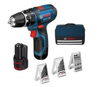 Bosch Professional 12V System perceuse-visseuse à percussion GSB 12V-15 (Ø perçage max. bois : 19 mm, 2 batteries 2,0Ah, chargeur, 2 sets forets, 1 set d’embouts, sacoche) - Set Amazon Exclusive