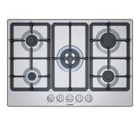 Bosch PGQ7B5B90, plaque de cuisson à gaz, Série 4, 5 foyers, Brûleur wok, 75 cm, Verre Trempé, Inox