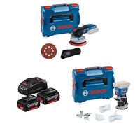 Bosch ponceuse excentrique sans-fil GEX 18V-125+ Bosch Starter-Set Batteries : 2 Batteries GBA 18V 5.0Ah + Chargeur Rapide Gal 1880 CV + Bosch Professional 18V System Défonceuse portative GKF 18V-8