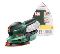 Bosch Ponceuse multifonction "Universal" sans fil PSM 18 LI outil seul sans batterie avec 3 feuilles abrasives, technologie Syneon + Set de 25 abrasifs pour Ponceuse multi Grains