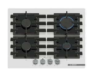 Bosch PPP6A2I40 Série 6 Plaque de cuisson à gaz, 4 feux, 60 cm, verre trempé, quartz blanc