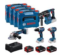Bosch PRO 18V System Kit combiné : GSR 18V-65, GDX 18V-285, GBH 18V-26, GWS 18V-11, 2x GBA 18V 5.0Ah, 1x EXBA 18V 5.5Ah, GAL 12V/18V-80, 4x L-BOXX 136