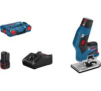 Bosch Professional 12V System affleureuse sans-fil GKF 12V-8 (avec 2 batteries de 3,0 Ah, chargeur rapide GBA 12V-40, pince de serrage 8 mm, clé plate 17 mm, dans L-BOXX)