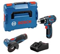 Pack 2 outils BOSCH Perceuse-visseuse GSR 12V-15 + Meuleuse angulaires GWS 12V-76 + 2 batteries 2Ah 12V + chargeur en L-BOXX