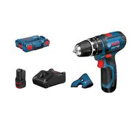 Bosch Professional 12V System perceuse-visseuse à percussion sans-fil GSB 12V-15 (avec 2 batteries GBA 12V 2.0Ah, GAL 12V-40, étui de ceinture holster, 2 calages L-BOXX, L-BOXX)