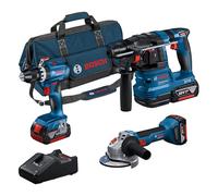 Bosch Professional 18V System combo-kit sans-fil : GSB 18V-45 + GBH 18V-22 + GWS 18V-8 (avec 3 batteries GBA 4.0Ah, GAL 18V-40, sac à outils) - Édition Amazon Exclusive