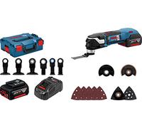 Bosch Professional 18V System découpeur-ponceur sans-fil GOP 18V-28 (avec 2 batteries 5,0 Ah, chargeur rapide, 7 lames plongeantes, 10 feuilles abrasives, 3 lames segments, 1 plateau ponçage, L-BOXX)