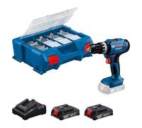Bosch Professional 18V System perceuse-visseuse à percussion sans-fil GSB 18V-25 (Ø vis max. 10 mm, avec 2 batteries GBA 2,0 Ah, GAL 18V-20, set d'acc. 63 pièces, L-Case Pick & Click)