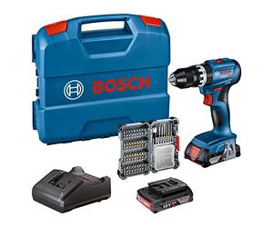 Bosch Professional 18V System perceuse-visseuse à percussion sans-fil GSB 18V-45 (régime à vide 1 900 tr/min, avec 2 batteries 2,0 Ah, accessoires, GAL 18V-20, L-Case) - Set Amazon Exclusive