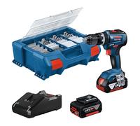 Bosch Professional 18V System perceuse-visseuse à percussion sans-fil GSB 18V-55 (couple max. 55 Nm, avec 2 batteries 4,0 Ah, chargeur GAL 18V-20, set d’accessoires 82 pièces, L-Case Pick & Click)