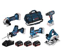 Kit 5 outils Bosch Professional - GSR/GST/GWS/GKS/GSA - 18V - 3 batteries 4,0Ah - Sac inclus
