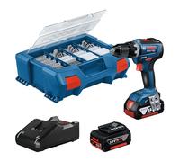 Bosch Professional 18V System perceuse-visseuse sans-fil GSR 18V-55 (couple max. 55 Nm, 1 800 tr/min, avec 2 batteries 4,0 Ah, chargeur GAL 18V-20, set d’accessoires 82 pièces, L-Case Pick & Click)