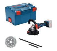 Bosch Professional 18V System ponceuse à béton sans-fil GBR 18V-15 S (avec L-BOXX 238, meule assiette diamantée, clé à ergots, brosse couronne de rechange en deux parties)