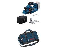 Bosch Professional 18V System rabot sans-fil GHO 18V-26 (moteur sans charbon, avec sac à poussière, butée parallèle, 1 fer réversible Wood Razor) + Bosch Professional sac à outils taille L
