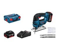 Bosch Professional 18V System scie sauteuse sans-fil GST 18V-LI B (avec 2 batteries 4,0 Ah, chargeur rapide, 3 lames, capot de recouvrement, dans L-BOXX 136)