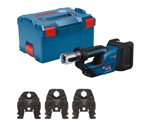 Bosch Professional 18V System sertisseuse sans fil GPT 18V-19 (puissance 19 kN, tête rotative à 360°, avec mâchoires de presse compactes M15, M22, M28, L-BOXX)
