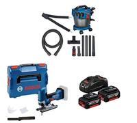 Bosch Professional aspirateur Industriel Gas 18V-10 L scie sauteuse sans-Fil GST 18V-125 S + Bosch Starter-Set Batteries : 2 Batteries GBA 18V 5.0Ah + Chargeur Rapide Gal 1880 CV