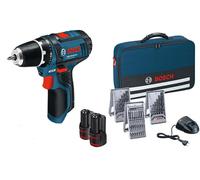 Bosch Perceuse visseuse sans fil GSR 10,8V 2Ah 10,8 2-Li 2 batteries 2Ah + 39 accessoires Bosch + Sacoche en tissu