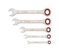 Bosch Professional - Jeu de 5 clés mixtes à cliquet, double embout 12 pans, acier chrome-vanadium trempé, angle de reprise 1° pour espaces exigus