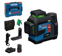 Bosch Professional Laser Lignes GLL 12V-100-33 CG (3×360° lignes laser vertes, incl. LB10, clip plafond DK20, 2×batteries GBA 12V 2.0Ah, chargeur GAL 12V-40, L-BOXX 136) - Amazon Exclusive Set