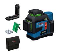 Bosch Professional laser lignes GLL 12V-100-33 CG (3 lignes laser vertes sur 360°, portée 100 m (rayon) cellule de réception, Levelling Remote, IP 65, LB 10, 4 piles 1,5V LR6 (AA), adaptateur, housse)