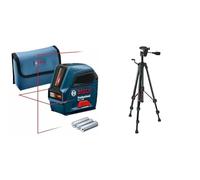 Bosch Professional laser lignes GLL 2-10 (laser rouge, portée : jusqu’à 10 m, 3 piles AA, housse) + Trépied BT 150 (hauteur : 55-157 cm, filetage : 1/4")