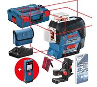 Bosch Professional laser lignes GLL 3-80 C + télémètre laser GLM 20 (1 batterie 12 V, laser rouge, avec application mobile dédiée, portée : jusqu’à 30 m, dans une L-BOXX)