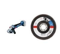 Bosch Professional meuleuse angulaire GWS 18V-10 (diamètre de disque 125 mm, sans batterie ni chargeur, dans une boite carton) + Plateau à Lamelles X571, 80 Grain, 125mm