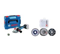 Bosch Professional Meuleuse Angulaire Sans Fil GWX 18 V-10 PSC (L-Boxx) + Kit 5 pièces avec disques à tronçonner et disques abrasifs X-LOCK (acier inoxydable, métal, Ø 125 mm, accessoires)
