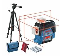 Bosch Professional Niveau Laser Lignes GLL 3-80 C (laser rouge, pour l'intérieur, avec fonction d'application, portée : jusqu’à 30 m, Trépied BT 150, 4 piles AA)