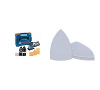 Bosch Professional Schwingschleifer GSS 160-1 A Multi (Staubbox inklusiv Microfilter, 3x Schleifblatt, 3x Schleifplatte, Lochwerkzeug, 1x Schraubendreher) + 10x Schleifnetz-Sets Expert M480 (Hartholz, Farbe auf Holz, 100x150 mm, Körnung 80/120/180)
