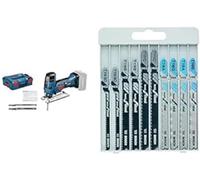 Bosch Professional Scie Sauteuse sans-fil GST 18 V-LI S (Profondeur de Coupe Bois/Alu/Métal : 120/20/8 mm, sans Batterie/Chargeur) + 10 pièces Jeu de lames de scie sauteuse (bois et métal)