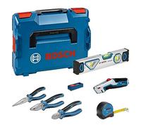 Bosch Professional set d’outils à main 10 pièces (avec 2 pinces, 1 pince coupante, 1 mètre ruban, 1 niveau à bulle de 25 cm, 1 couteau, 10 lames de rechange, 2 calages L-BOXX, L-BOXX)