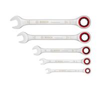Bosch Professional set de clés mixtes à cliquet (5 pièces, tailles standard 8 mm-19 mm, acier chrome vanadium, dans trousse pliante en toile)