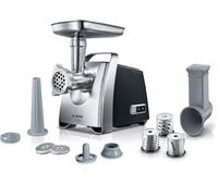 Bosch ProPower MFW68640 Hachoir à viande polyvalent - Jusqu'à 4,3 kilos de viande par minute -Garnisseur de saucisse - 7 accessoires pour râper, émincer et bien plus encore - Puissance de 2200 W, Noir