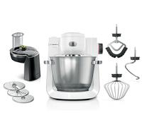 Bosch Robot culinaire série 6 MUMS6EW13D, 7 vitesses, bol de 5,5 l, cutter traversant, 3 disques, crochet pétrisseur, fouet, balai en silicone, passe au lave-vaisselle, 1600 W, argent/blanc