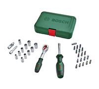 Bosch Set cliquet/douilles 1/4" de 34 pièces (grande qualité, set polyvalent pour de multiples travaux de bricolage ; manche softgrip ergonomique ; porte-embout magnétique)